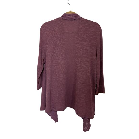 LOGO by Lori Goldstein Open Front Cardigan Size Medium Purple Boho Contemporary - Picture 2 of 5